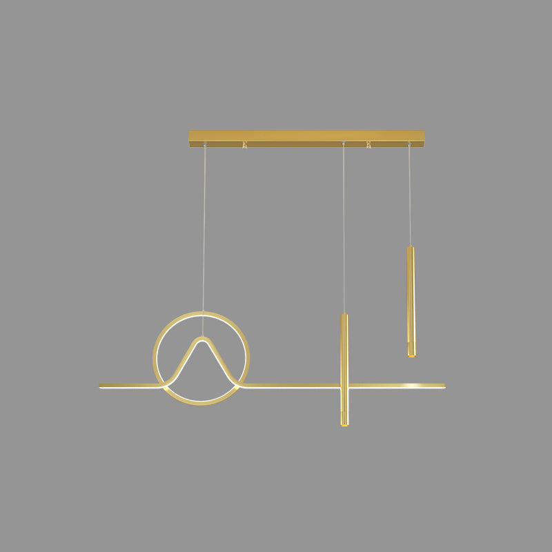 Linear Island Light Fixture Modern Chandelier Metal 4 Light Island Lighting Fixture in Gold