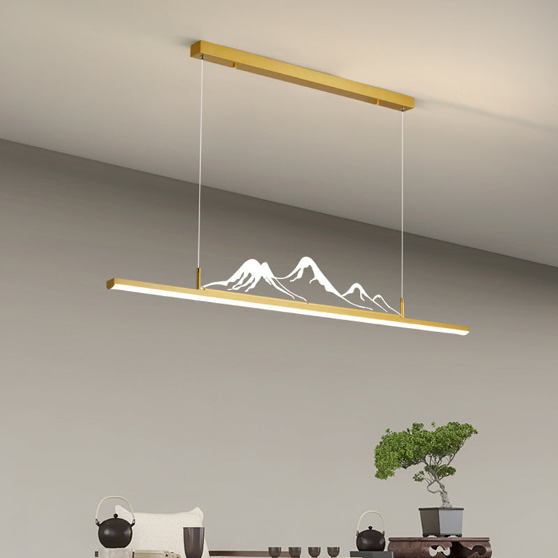 Chinese Modern Aluminum Chandelier Lamp Linear LED Island Pendant for Tea Room