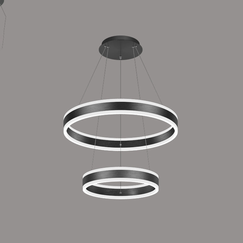Lustre noir moderne plusieurs anneaux d'éclairage pendentif éclairage en métal lustre en métal