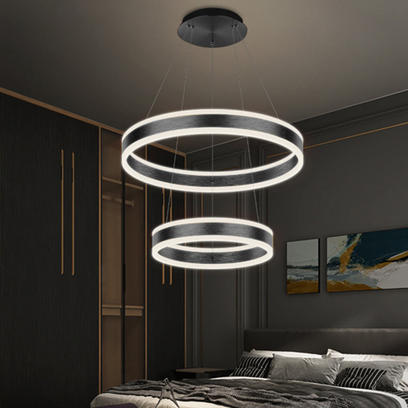 Modern Black Chandelier Multiple Rings Pendant Lighting Fixtures Metal Chandelier