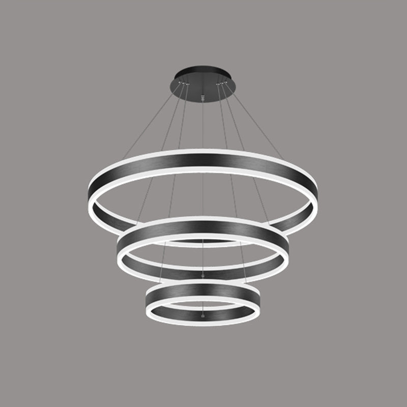 Modern Black Chandelier Multiple Rings Pendant Lighting Fixtures Metal Chandelier