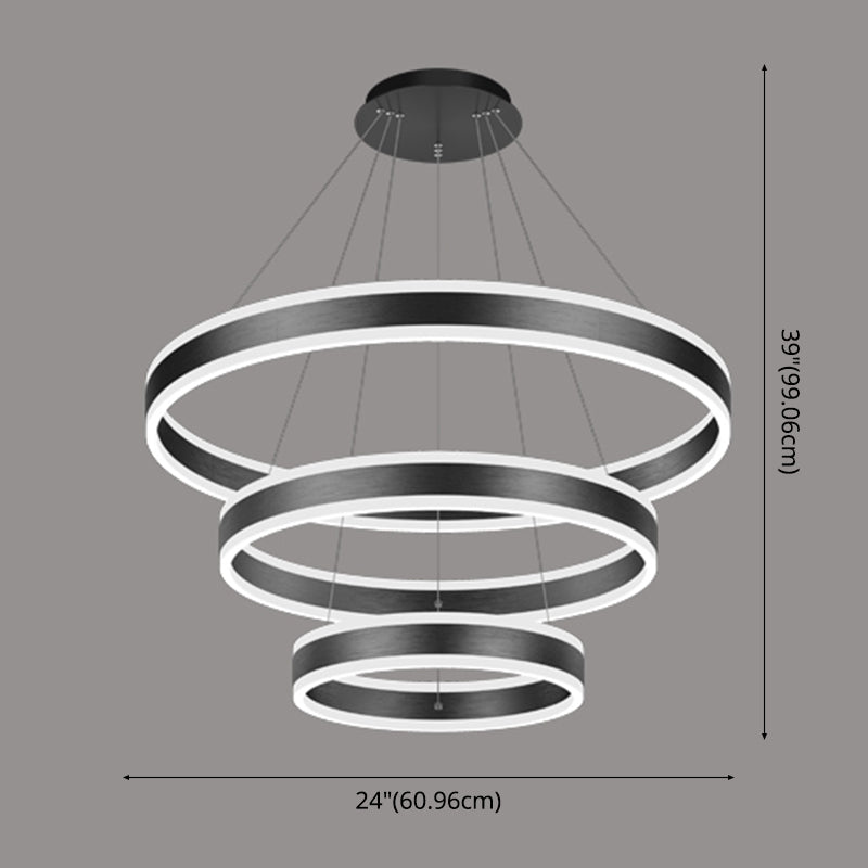 Modern Black Chandelier Multiple Rings Pendant Lighting Fixtures Metal Chandelier