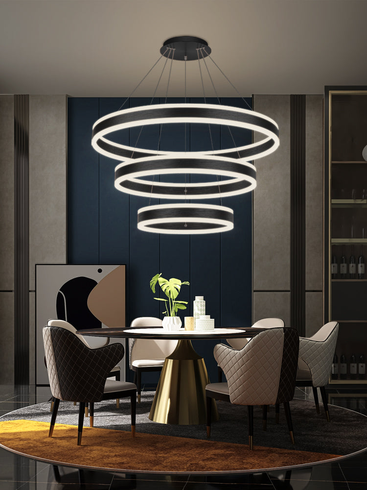 Modern Black Chandelier Multiple Rings Pendant Lighting Fixtures Metal Chandelier