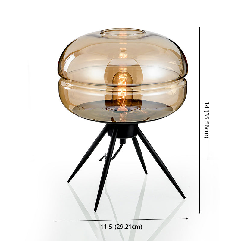 Modern Creative Drum Table Lamp Wrought Iron Indoor Table Light with Glass Shade