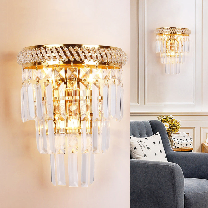 Modern Luxury Stagger Wall Lamp Electroplate Metal 3-Light Wall Sconce with Crystal Shade