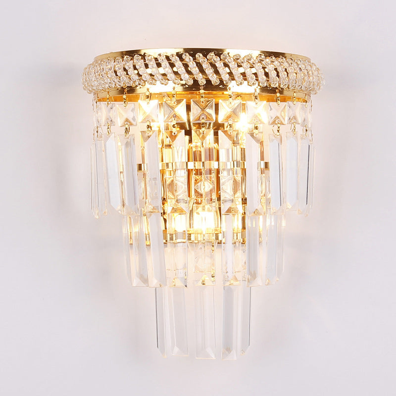 Modern Luxury Stagger Wall Lamp Electroplate Metal 3-Light Wall Sconce with Crystal Shade