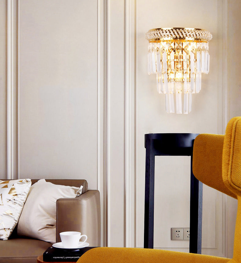 Modern Luxury Stagger Wall Lamp Electroplate Metal 3-Light Wall Sconce with Crystal Shade