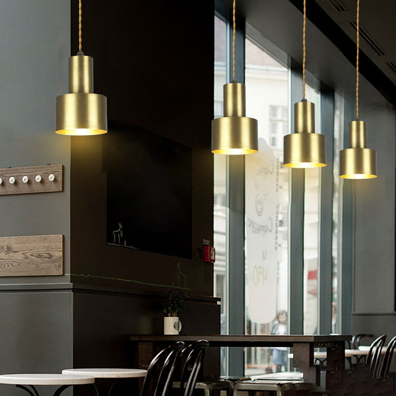 Gold Cylindroid Pendant Light in Modern Creative Style Copper Indoor Hanging Lamp