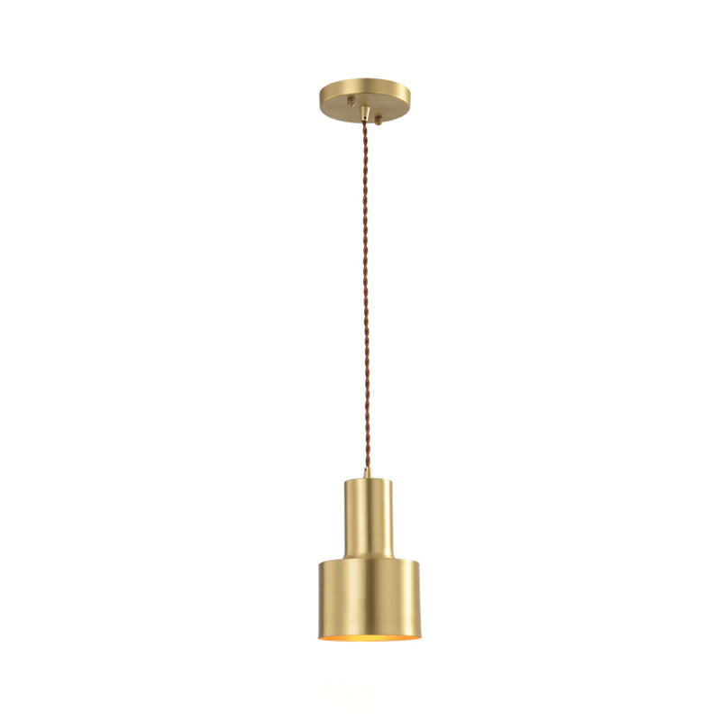 Gold Cylindroid Pendant Light in Modern Creative Style Copper Indoor Hanging Lamp