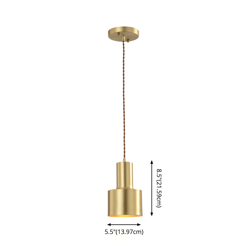 Gold Cylindroid Pendant Light in Modern Creative Style Copper Indoor Hanging Lamp