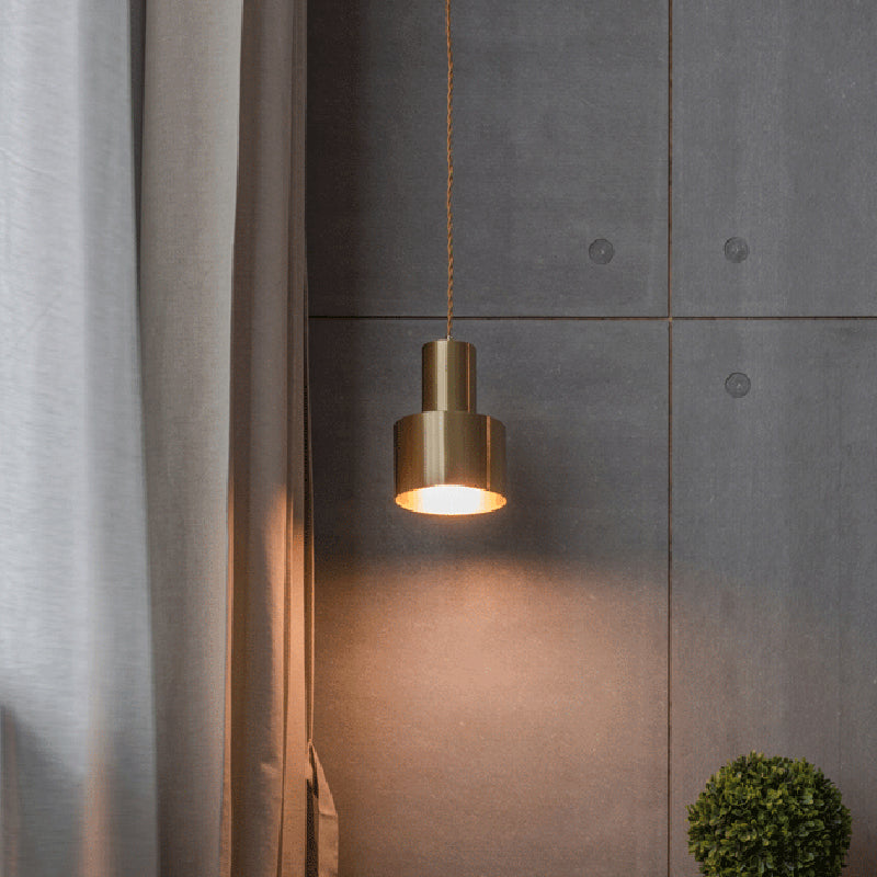 Gold Cylindroid Pendant Light in Modern Creative Style Copper Indoor Hanging Lamp