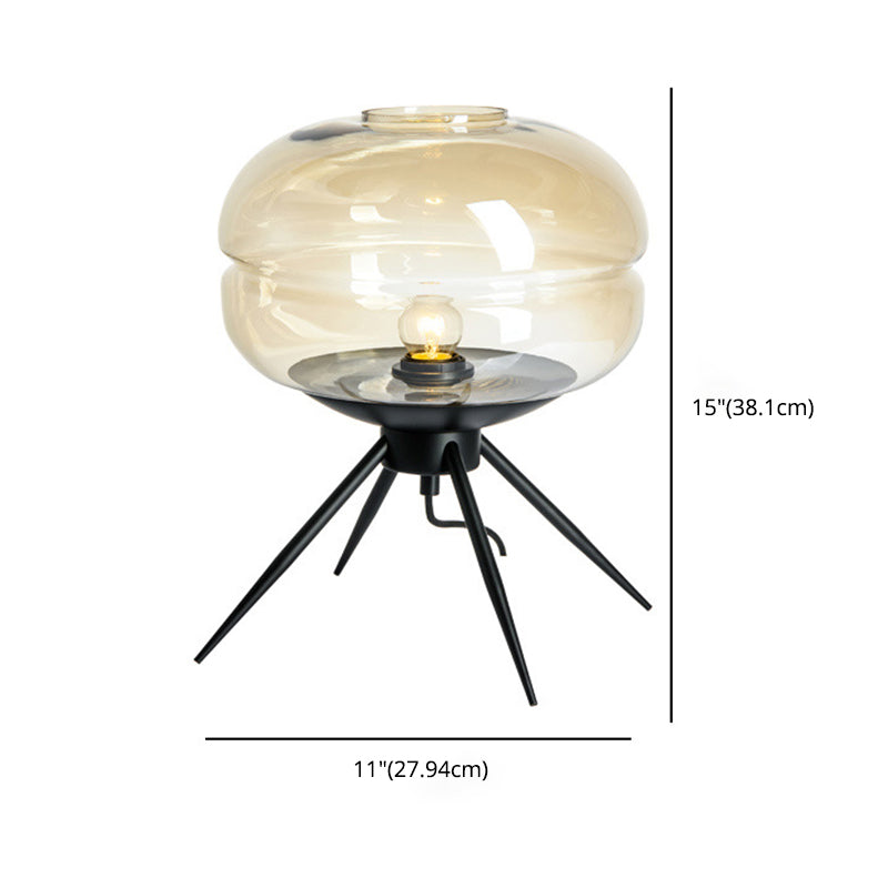 Lampada da tavolo singola Black Drum in stile moderno e creativo Lampada da tavolo in ferro battuto con paralume in vetro