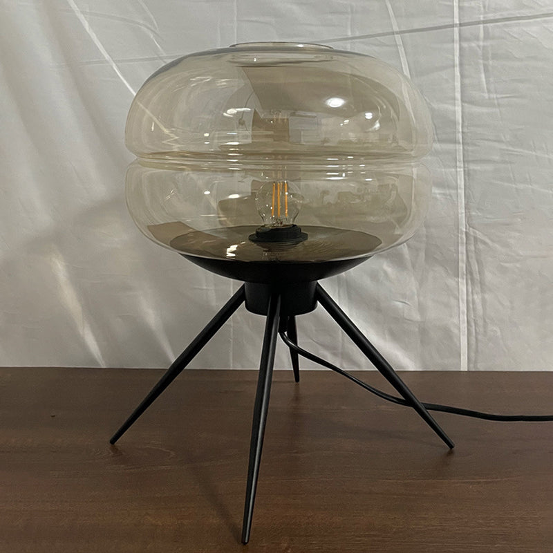 Lampada da tavolo singola Black Drum in stile moderno e creativo Lampada da tavolo in ferro battuto con paralume in vetro