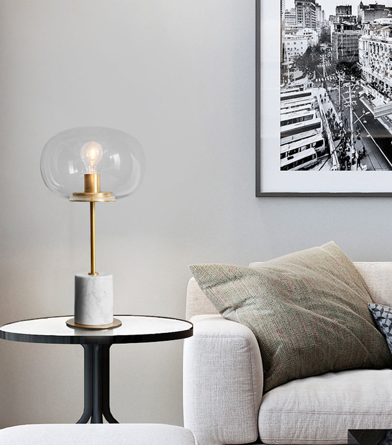 Marble Globe Table Lamp in Modern Luxury Style Electroplate Metal Table Light with Glass Shade