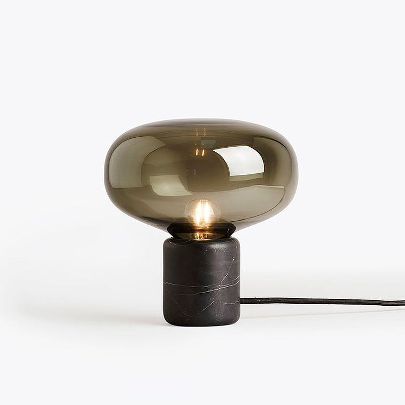 Modern Minimalist Table Lamp Marble Drum Indoor Table Light with Glass Shade