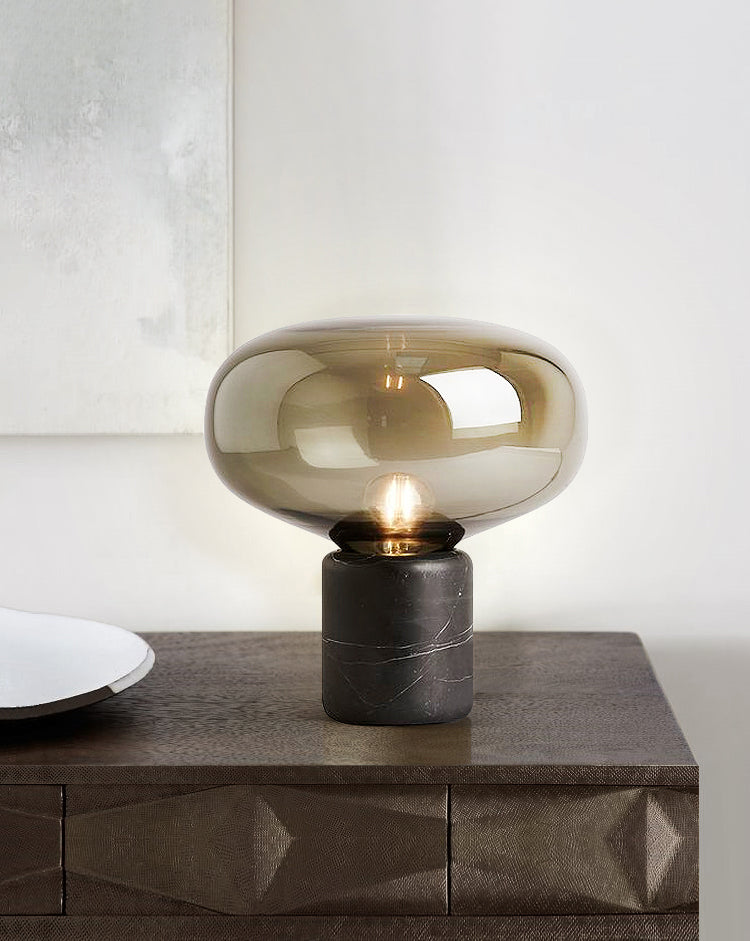 Modern Minimalist Table Lamp Marble Drum Indoor Table Light with Glass Shade