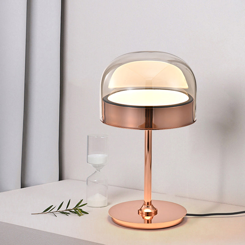 Modern Artistic LED Table Lamp Electroplate Metal Dome Table Light with Glass Shade