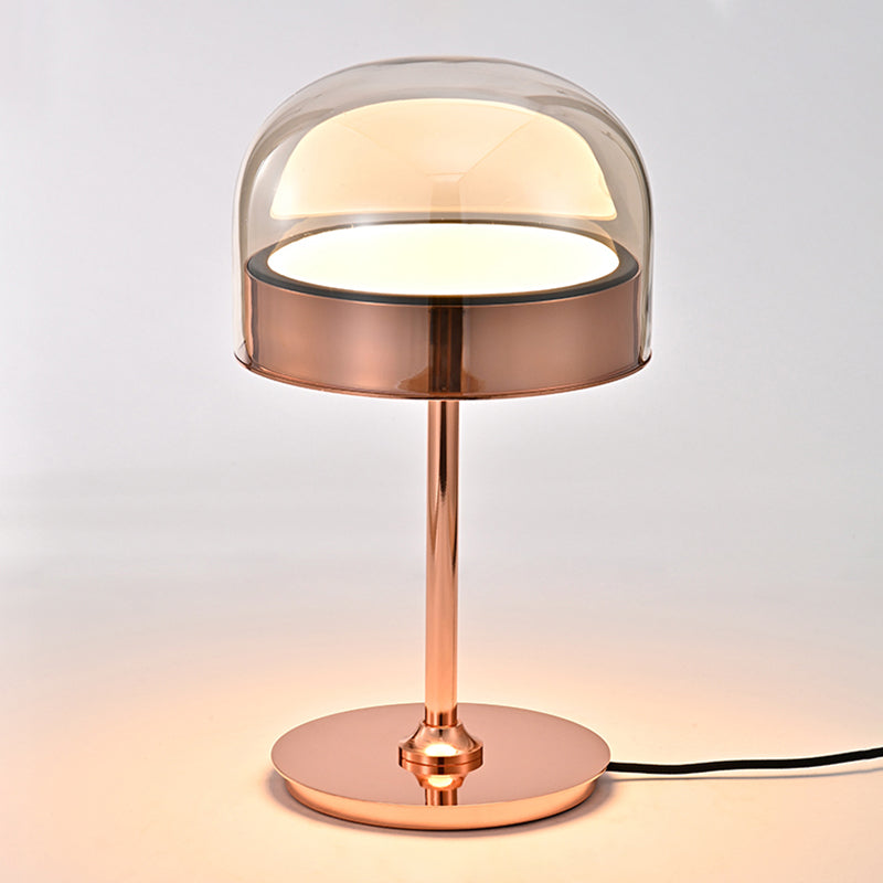 Modern Artistic LED Table Lamp Electroplate Metal Dome Table Light with Glass Shade