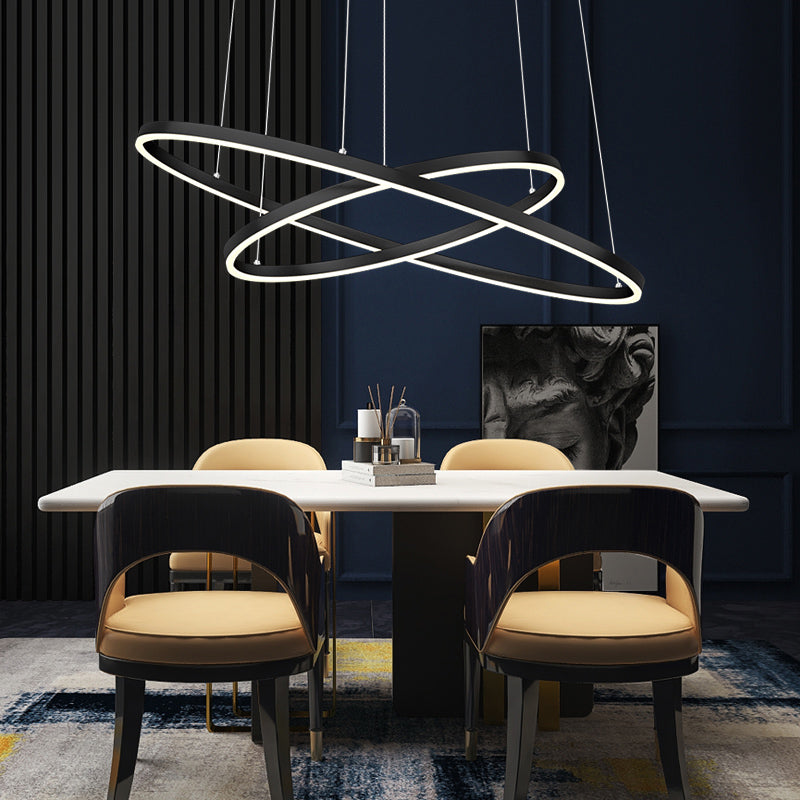 Modern Black Chandelier Multiple Rings Ceiling Pendant Light Metal Chandelier