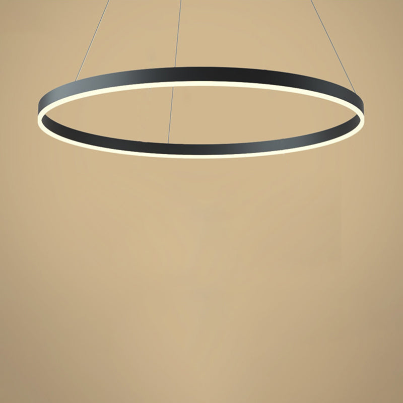 Modern Black Chandelier Multiple Rings Ceiling Pendant Light Metal Chandelier