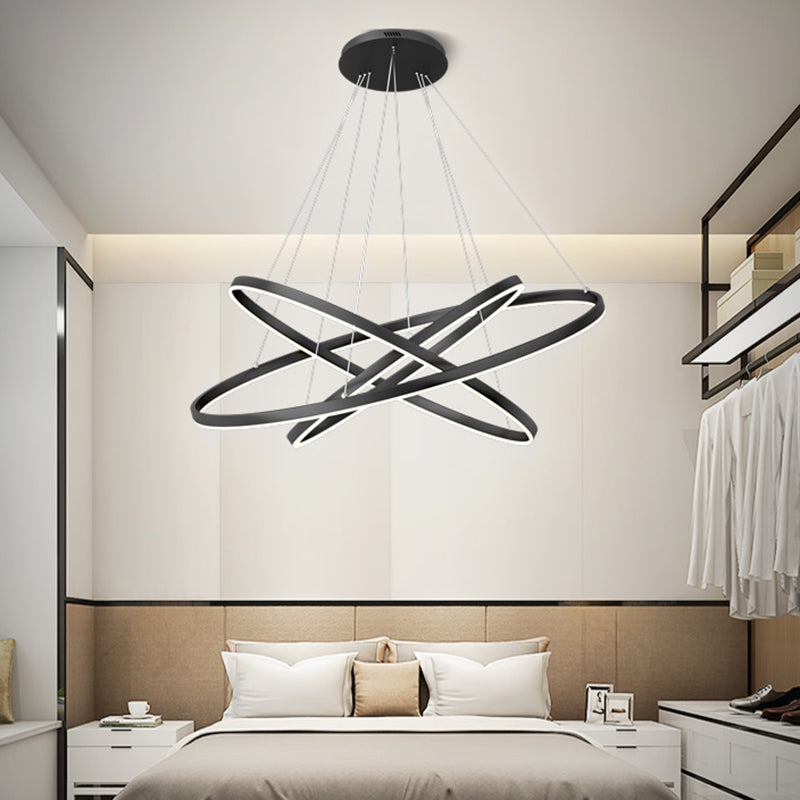 Modern Black Chandelier Multiple Rings Ceiling Pendant Light Metal Chandelier