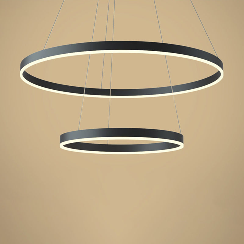 Modern Black Chandelier Multiple Rings Ceiling Pendant Light Metal Chandelier