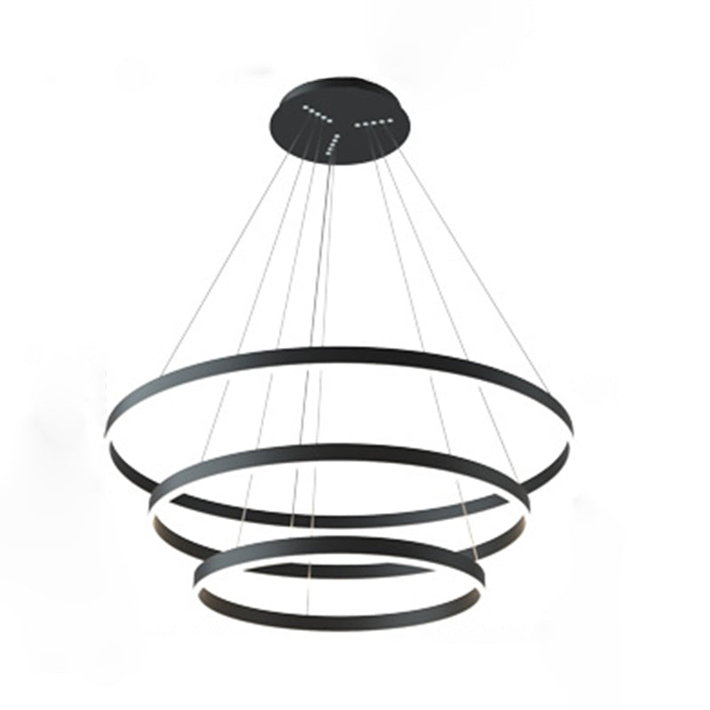 Modern Black Chandelier Multiple Rings Ceiling Pendant Light Metal Chandelier