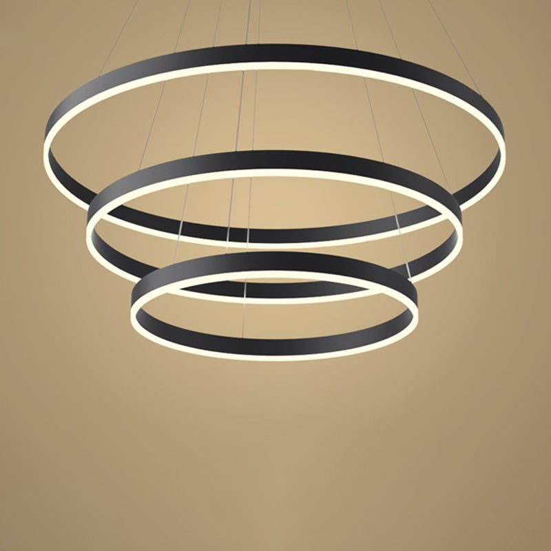Modern Black Chandelier Multiple Rings Ceiling Pendant Light Metal Chandelier