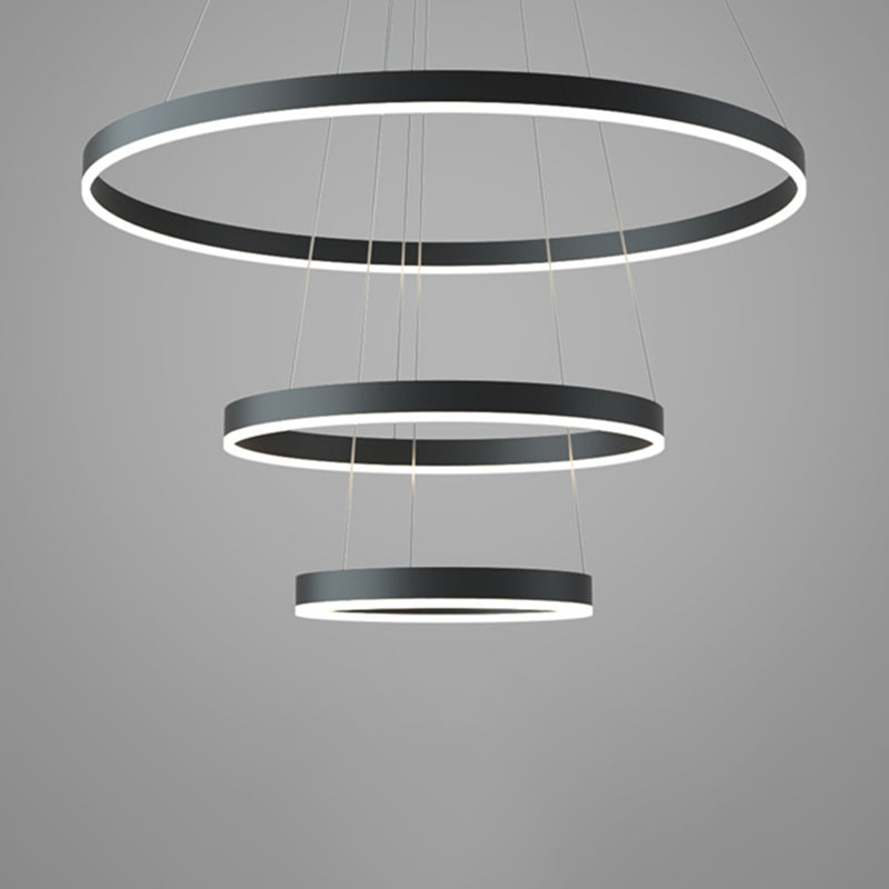 Modern Black Chandelier Multiple Rings Ceiling Pendant Light Metal Chandelier