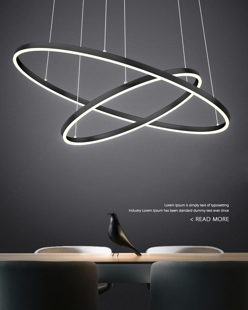Modern Black Chandelier Multiple Rings Ceiling Pendant Light Metal Chandelier