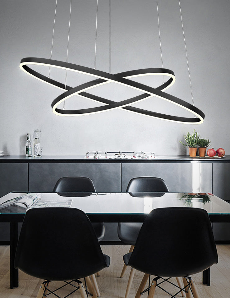 Modern Black Chandelier Multiple Rings Ceiling Pendant Light Metal Chandelier