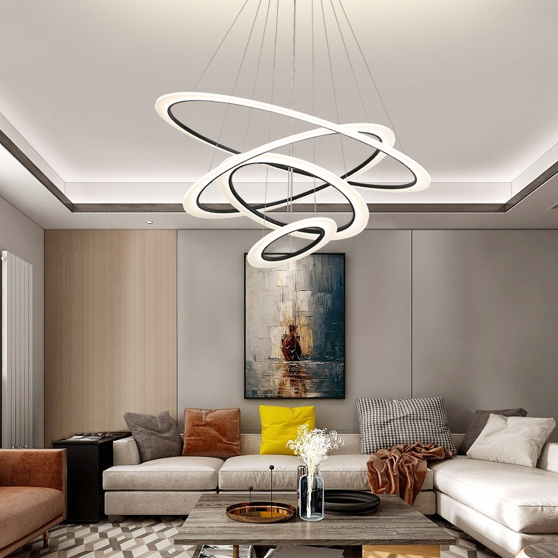 Large Modern Chandelier Multiple Rings Hanging Light Fixtures Metal Chandelier
