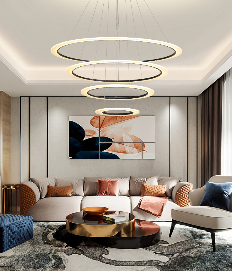 Large Modern Chandelier Multiple Rings Hanging Light Fixtures Metal Chandelier