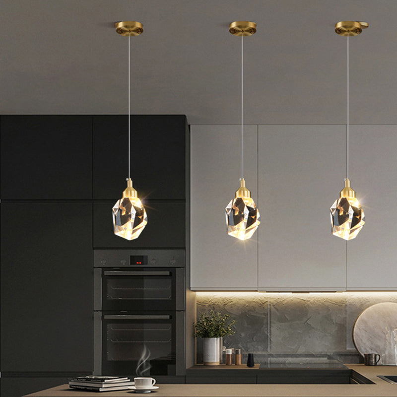 Modern Luxury LED Pendant Light Copper Geometric Hanging Lamp with Crystal Shade