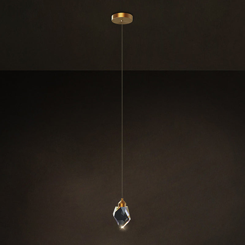 Modern Luxury LED Pendant Light Copper Geometric Hanging Lamp with Crystal Shade