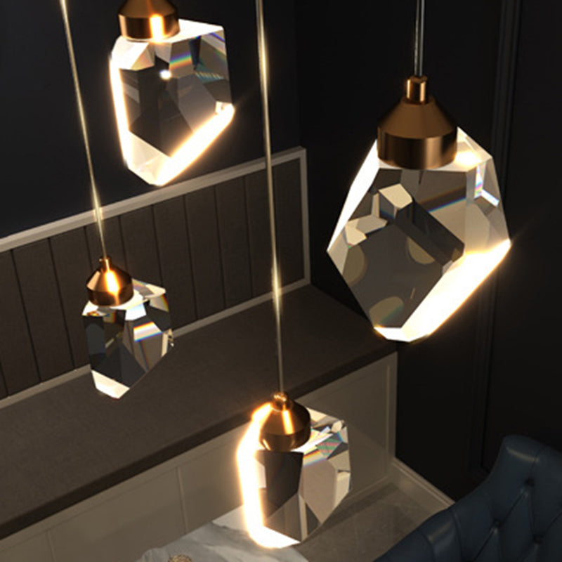 Modern Luxury LED Pendant Light Copper Geometric Hanging Lamp with Crystal Shade