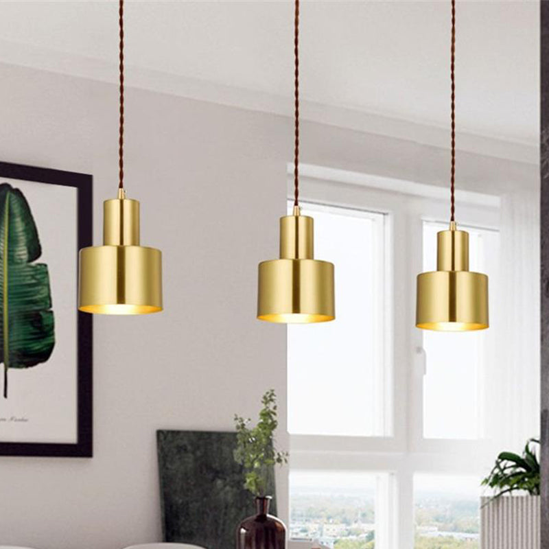 Modern Luxury Single Pendant Light Wrought Iron Cylindrical Hanging Lamp for Bedroom