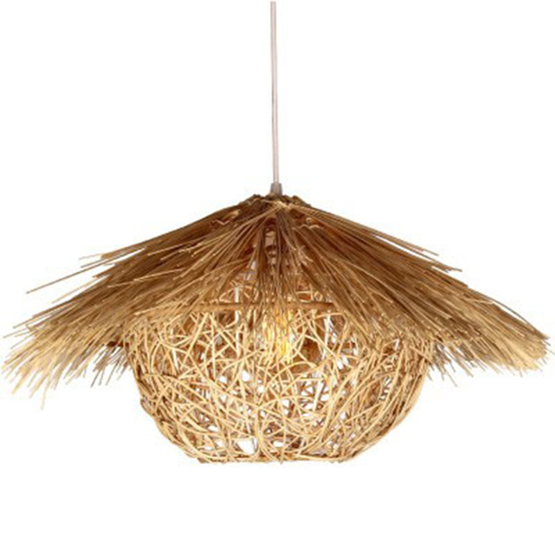 1-Light Bamboo Suspended Lighting Fixture Pendant Light Kit for Dining Room