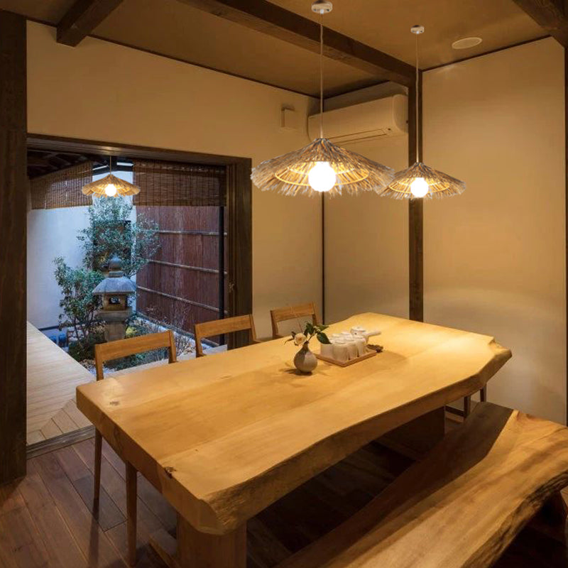1-Light Bamboo Suspended Lighting Fixture Pendant Light Kit for Dining Room