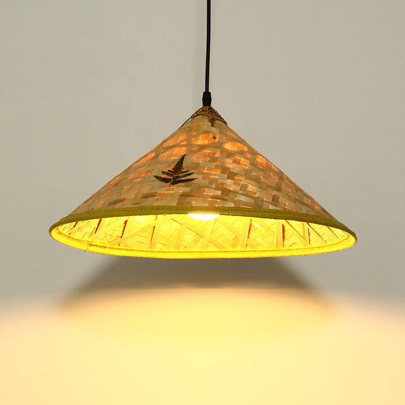 1-Light Bamboo Suspended Lighting Fixture Asia Pendant Light Kit for Home-stay