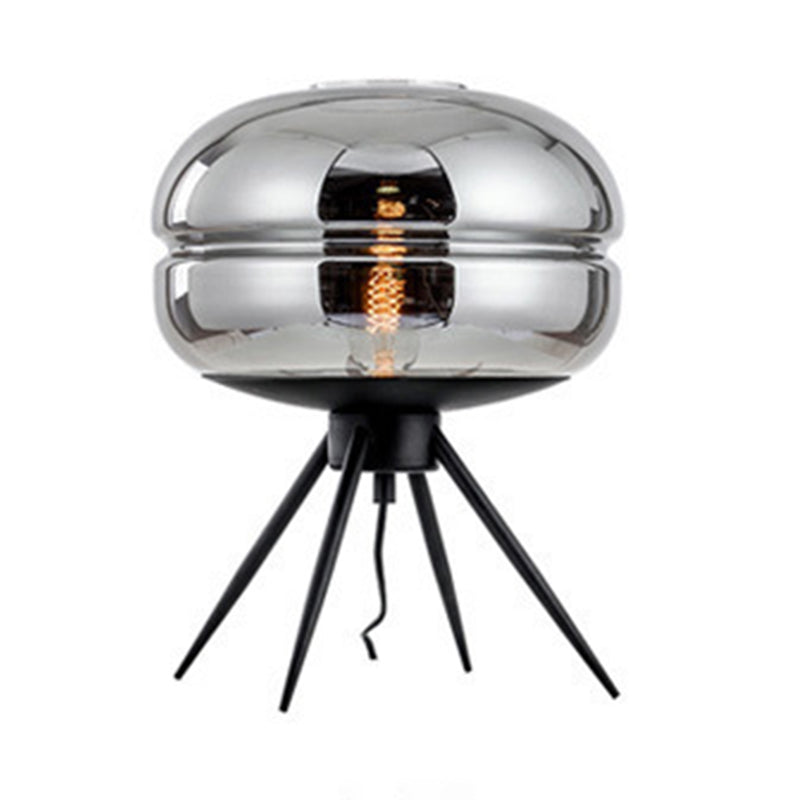 Black Drum Indoor Table Lamp in Modern Creative Style Wrought Iron Table Light with Glass Shade