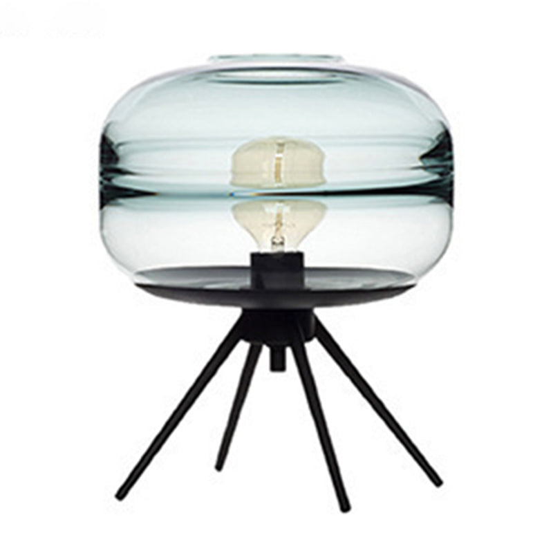 Black Drum Indoor Table Lamp in Modern Creative Style Wrought Iron Table Light with Glass Shade
