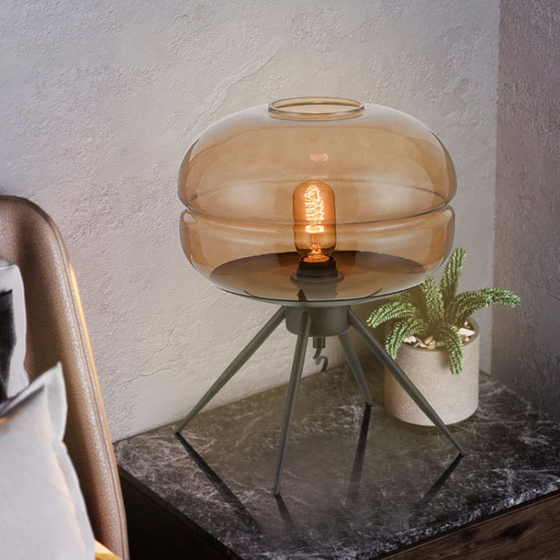Black Drum Indoor Table Lamp in Modern Creative Style Wrought Iron Table Light with Glass Shade