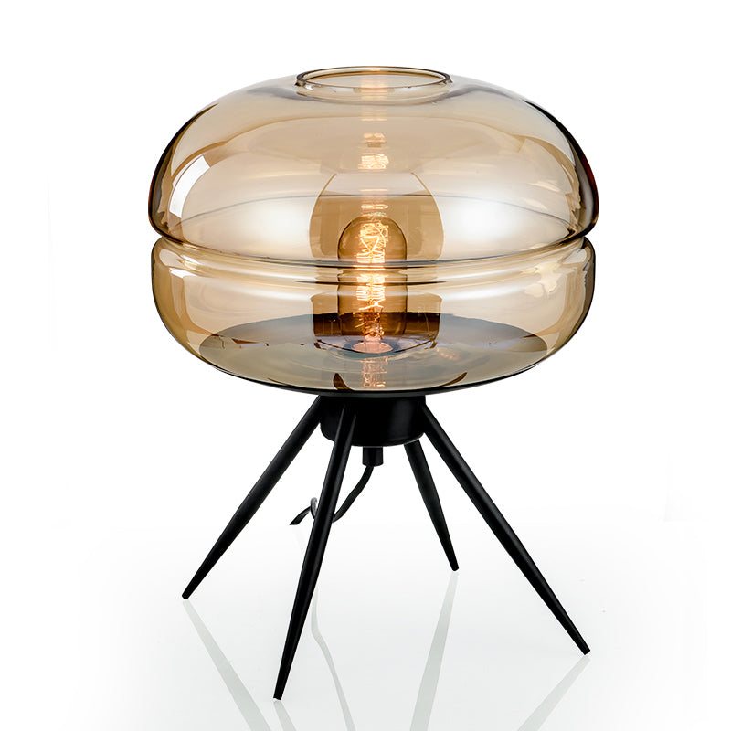 Black Drum Indoor Table Lamp in Modern Creative Style Wrought Iron Table Light with Glass Shade