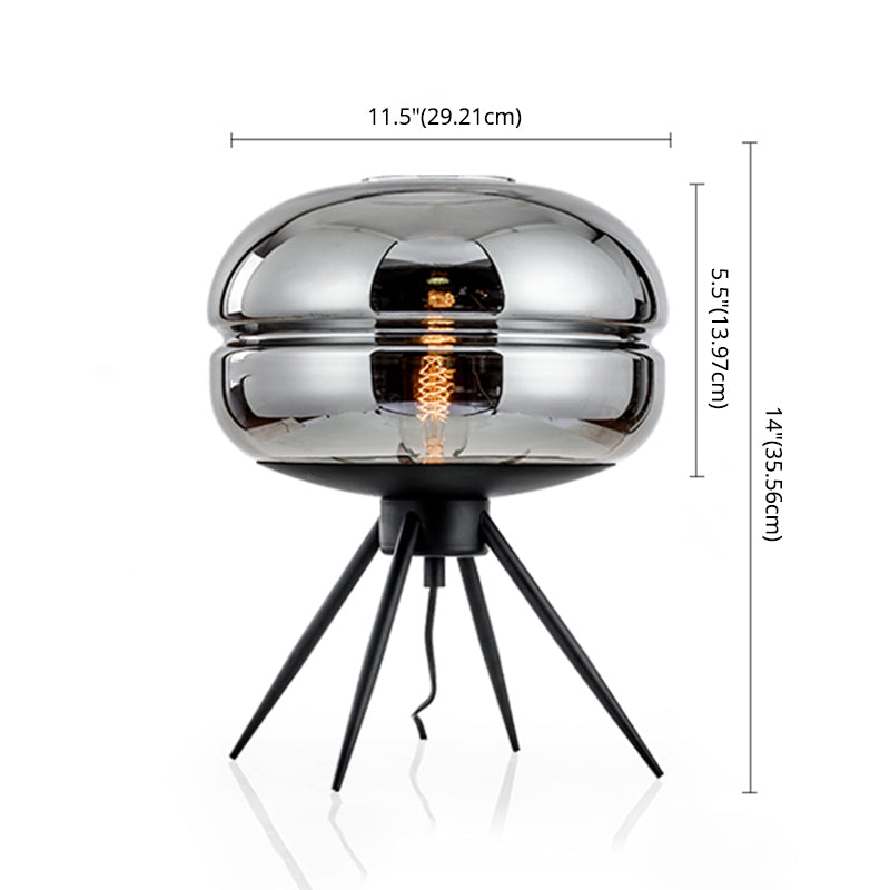Black Drum Indoor Table Lamp in Modern Creative Style Wrought Iron Table Light with Glass Shade
