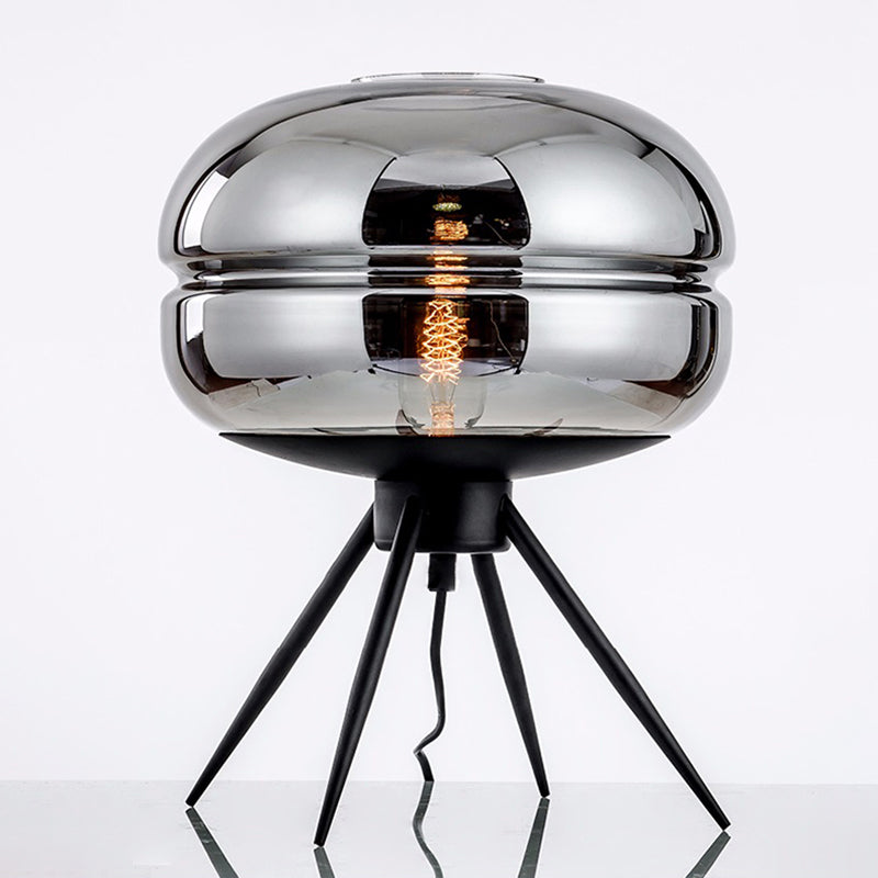 Black Drum Indoor Table Lamp in Modern Creative Style Wrought Iron Table Light with Glass Shade