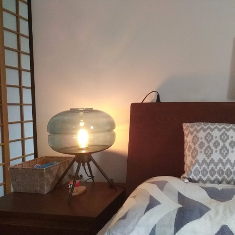 Black Drum Indoor Table Lamp in Modern Creative Style Wrought Iron Table Light with Glass Shade