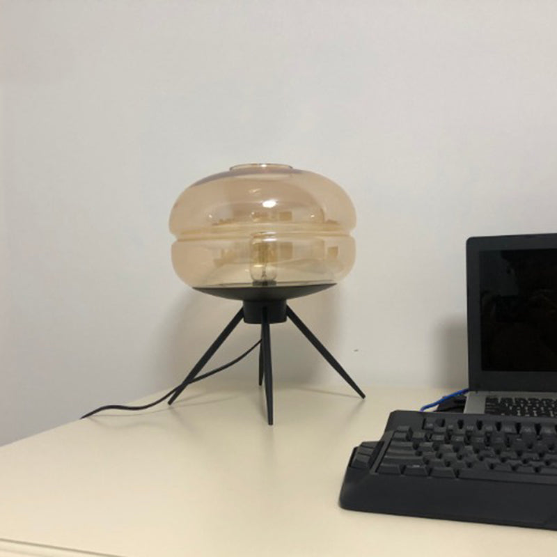 Black Drum Indoor Table Lamp in Modern Creative Style Wrought Iron Table Light with Glass Shade