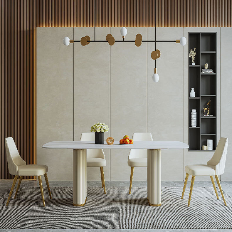 Minimalist Standard Height Dining Set with Microfiber Leather Dining Table and Chairs