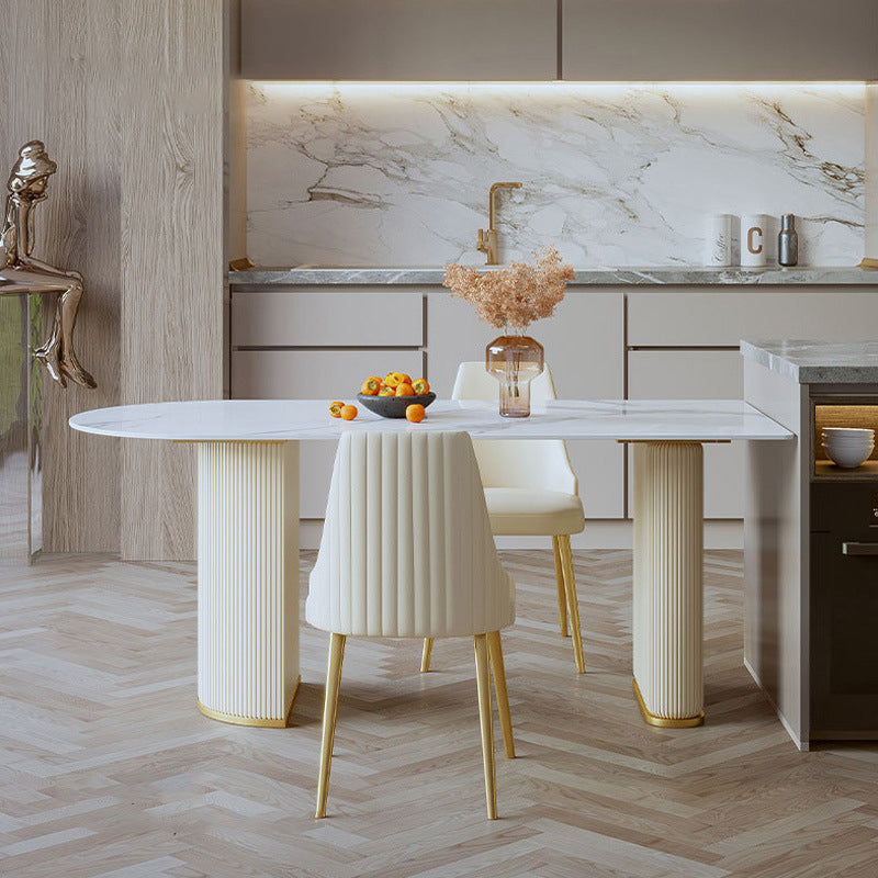 Minimalist Standard Height Dining Set with Microfiber Leather Dining Table and Chairs